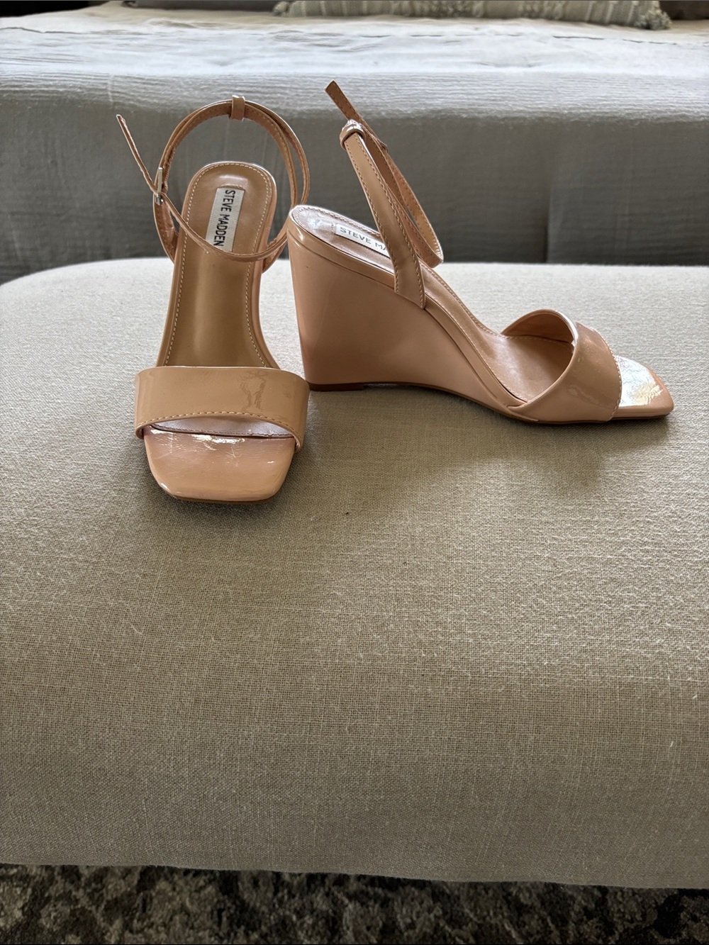 Steve Madden Beige Patent Wedge Sandals